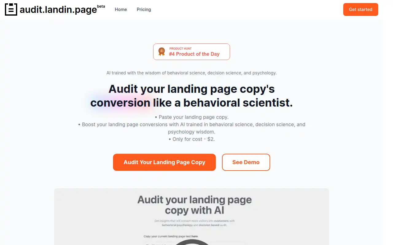 Audit de la page d'atterrissage