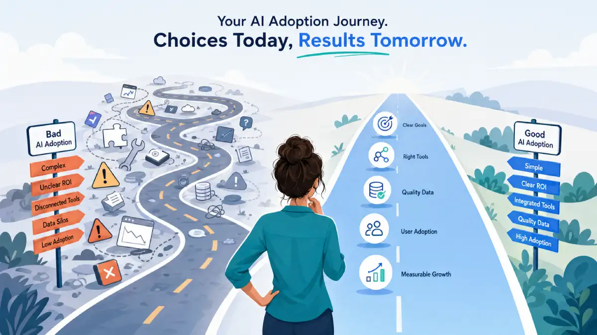 Two diverging paths representing bad versus good AI adoption choices