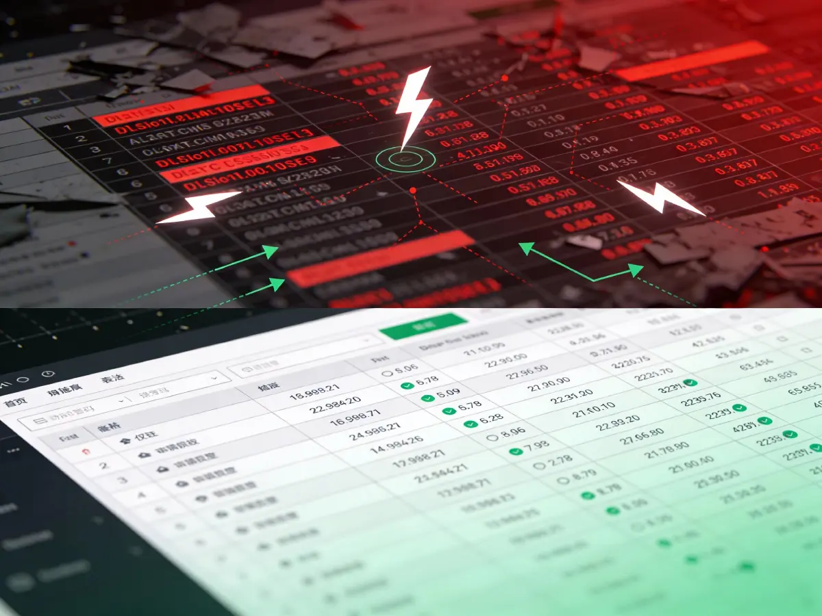 Data cleaning visualization showing messy data transformed into clean organized format
