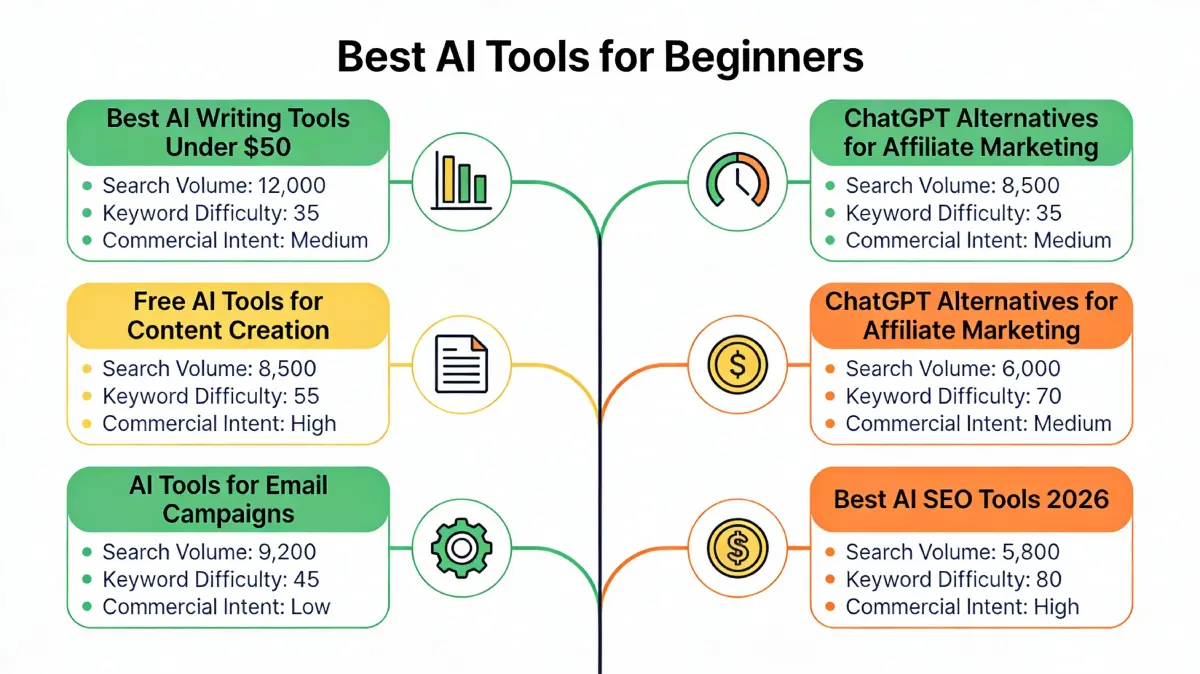 Keyword research showing related keywords and metrics