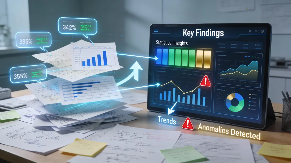 Data extraction showing automated information collection from research papers and transformation into organized insights