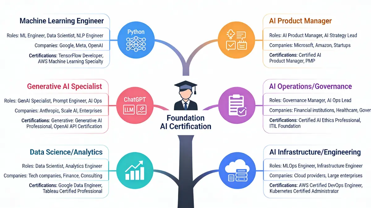 Multi-certification career roadmap showing progression paths