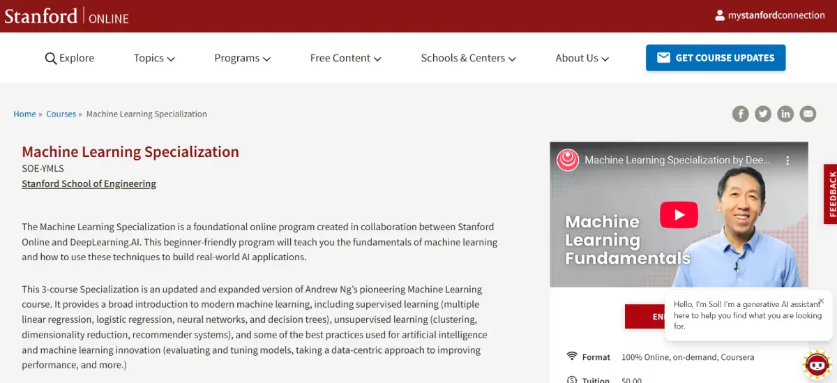 Machine Learning Specialization certificate