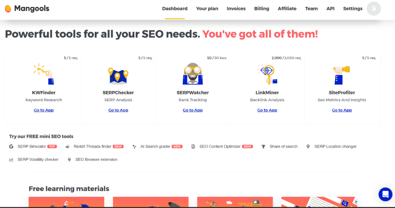 Mangools SERPWatcher dashboard — beginner-friendly rank tracking interface