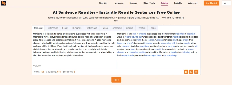 Sentence rewriter by sentencerewriter.net