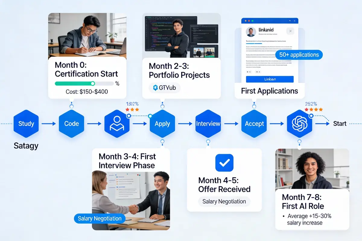 Career timeline showing salary progression after AI certification
