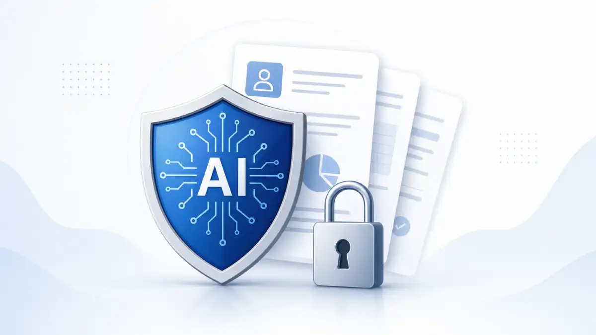 AI security and compliance shield with documents and lock