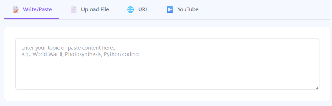Enter topic or paste content to generate quiz questions