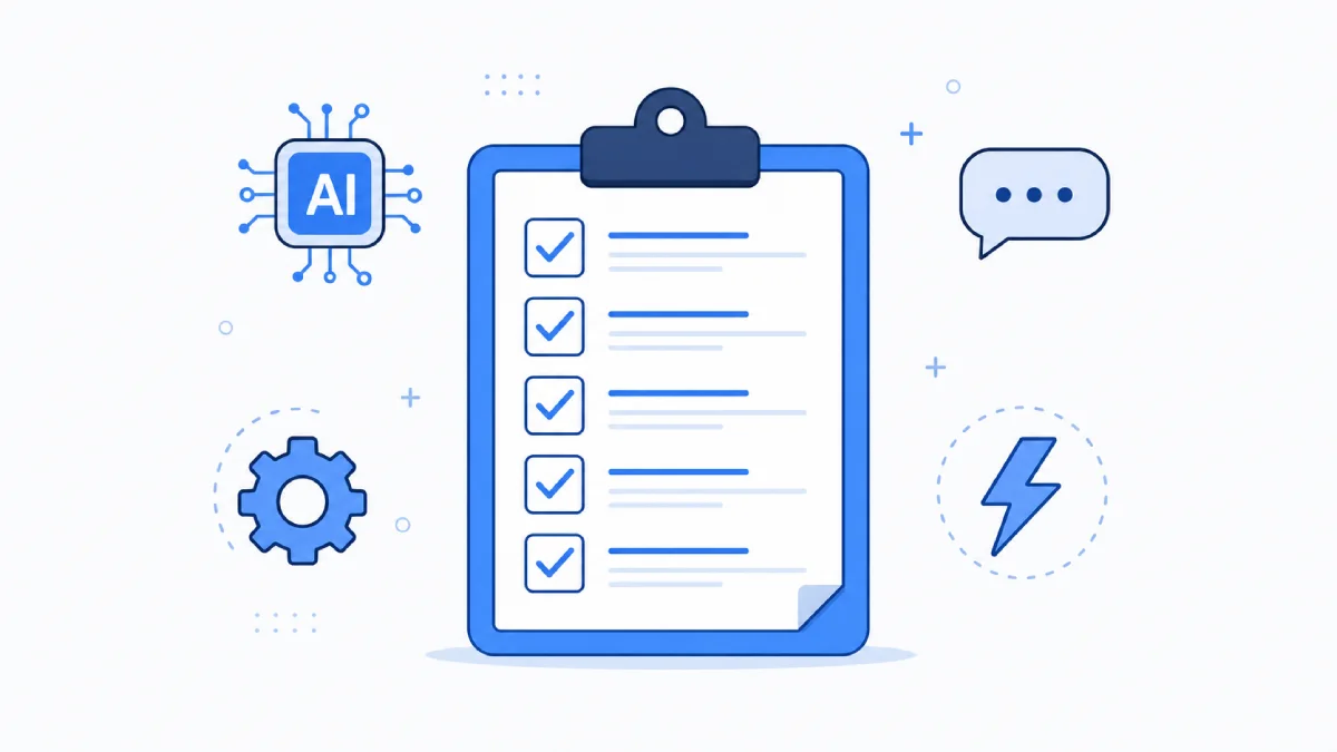 AI readiness checklist on a clipboard with abstract icons