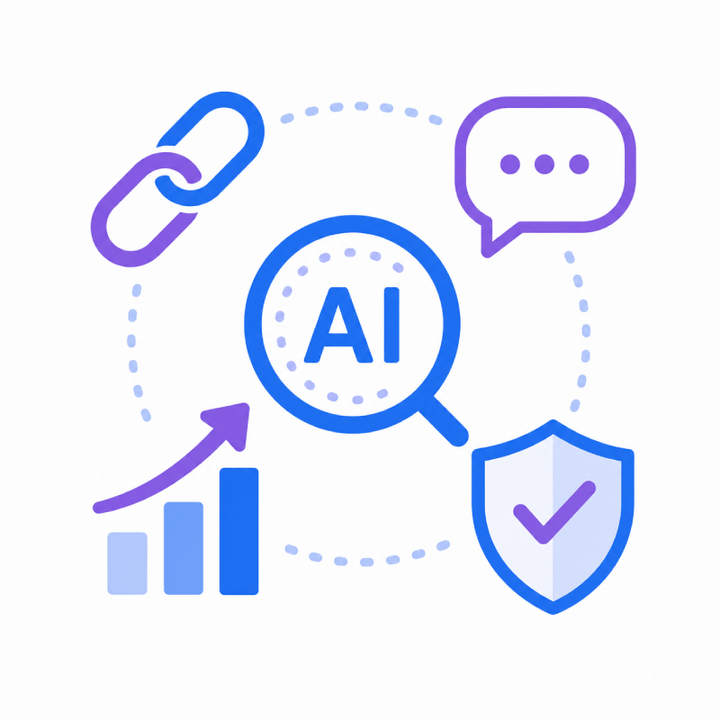 Icons representing visibility, citations, growth, and trust signals