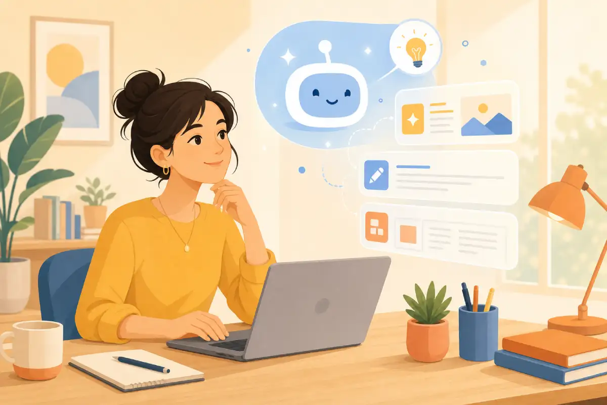 Roadmap-style illustration with steps and learning icons showing an upskilling journey in the AI age