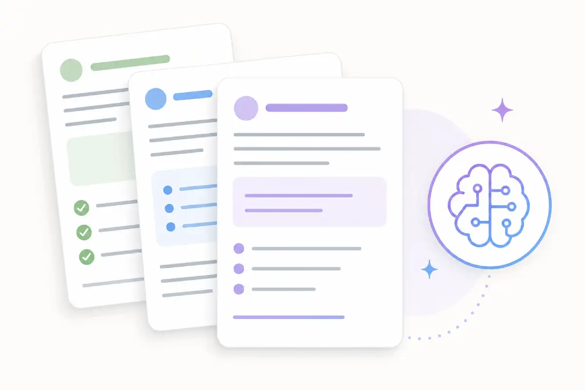 Checklist-style roadmap with an abstract AI symbol for a humanized AI action plan