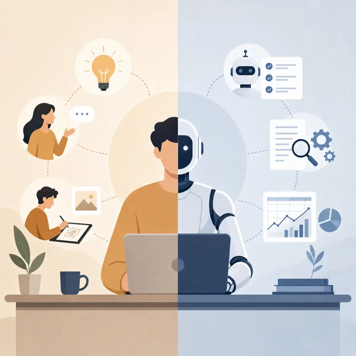 Illustration of different job types with varying levels of AI automation risk