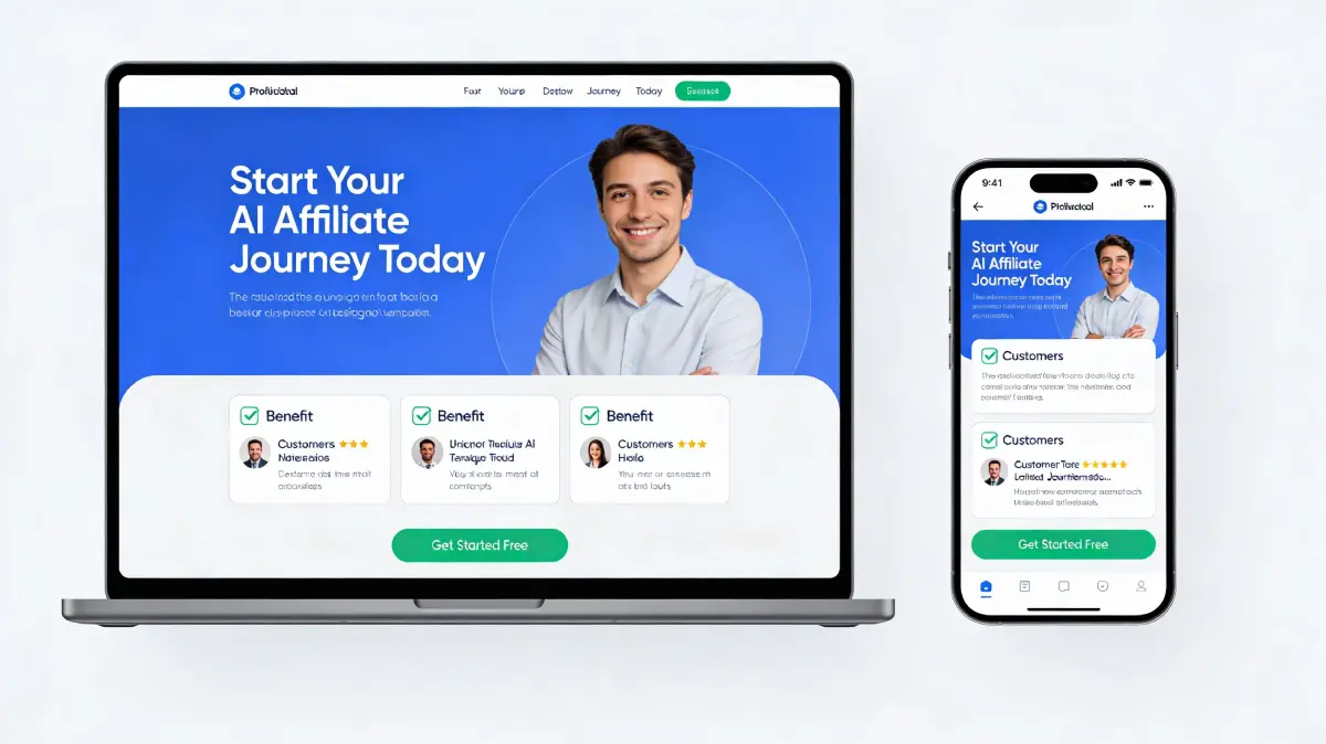 Professional landing page mockup for affiliate marketing